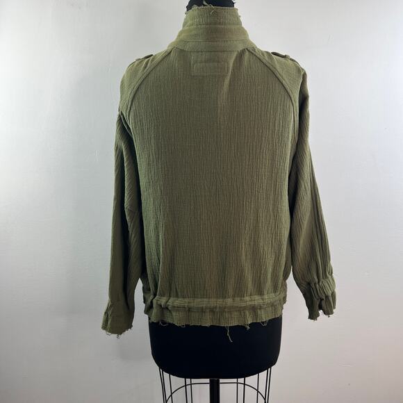 Blank NYC Olive Green Jacket Cotton Mock Neck Raw Edge Trim Zip Size XS X-Small - Picture 6 of 10